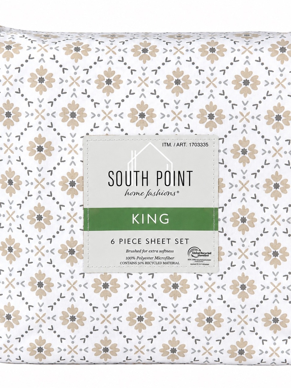 NWT South Point King 6-Piece Beige Floral Sheet Set